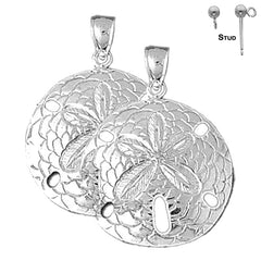 Sterling Silver 36mm Sand Dollar Earrings (White or Yellow Gold Plated)