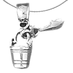 Sterling Silver 3D Sand Bucket Pendant (Rhodium or Yellow Gold-plated)