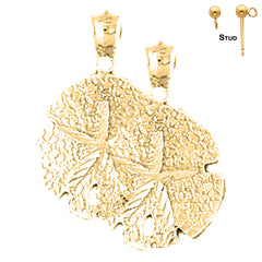 Sterling Silver 28mm Sand Dollar Earrings (White or Yellow Gold Plated)