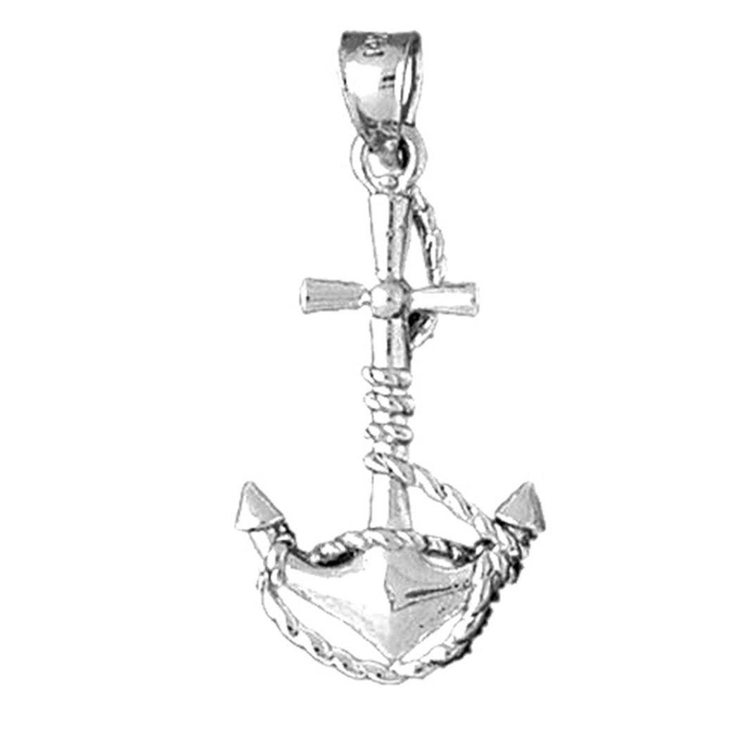 Sterling Silver Anchor With Rope 3D Pendant