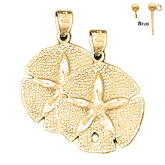 Sterling Silver 26mm Sand Dollar Earrings (White or Yellow Gold Plated)