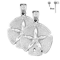 Sterling Silver 26mm Sand Dollar Earrings (White or Yellow Gold Plated)