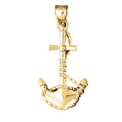 Yellow Gold-plated Silver Anchor With Rope 3D Pendant