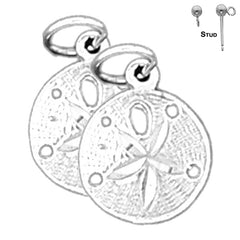 Sterling Silver 15mm Sand Dollar Earrings (White or Yellow Gold Plated)