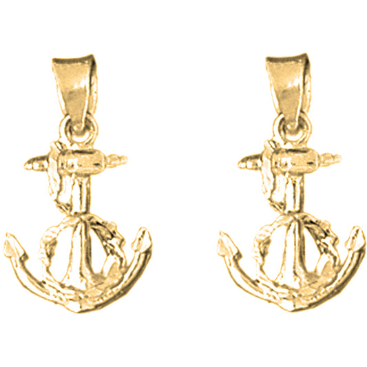 14K or 18K Gold 19mm Anchor With Rope Earrings