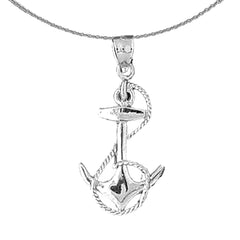 Sterling Silver Anchor With Rope Pendant (Rhodium or Yellow Gold-plated)