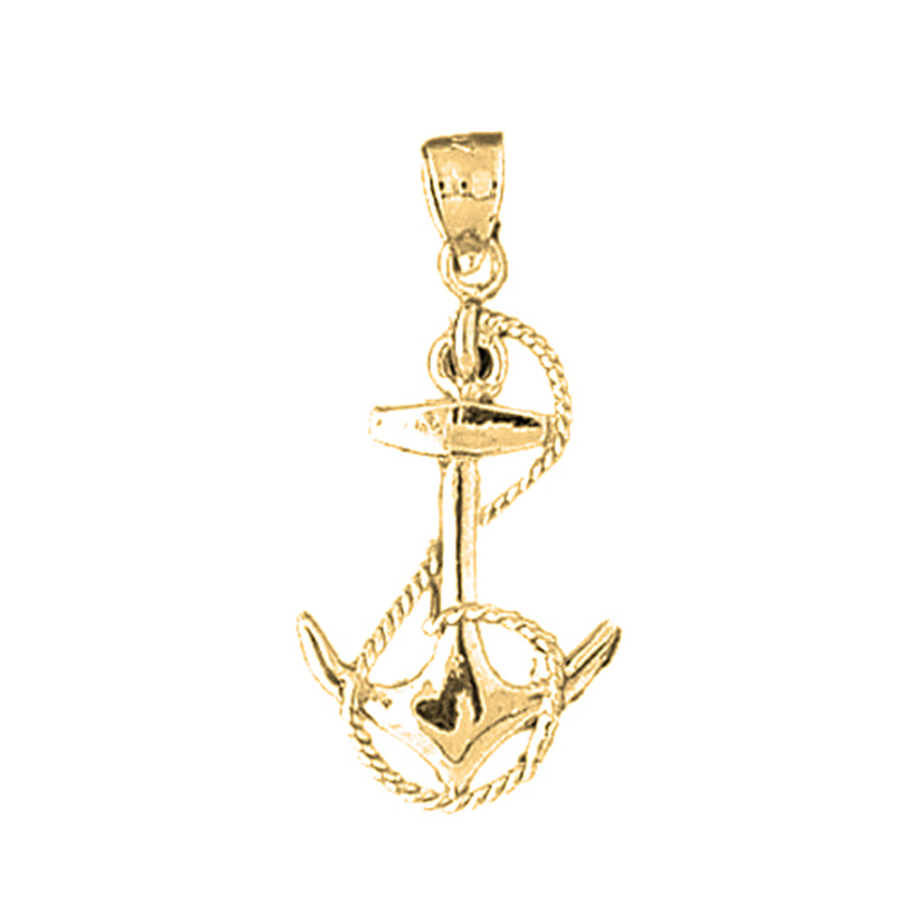 Yellow Gold-plated Silver Anchor With Rope Pendant