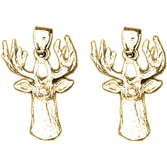 Yellow Gold-plated Silver 25mm Deer Earrings
