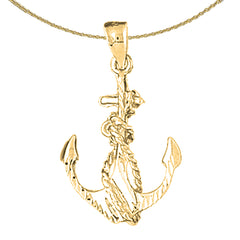 10K, 14K or 18K Gold Anchor With Rope Pendant