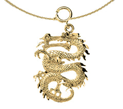 Sterling Silver 3D Dragon Pendant (Rhodium or Yellow Gold-plated)