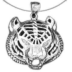 Sterling Silver Tiger Head Pendant (Rhodium or Yellow Gold-plated)