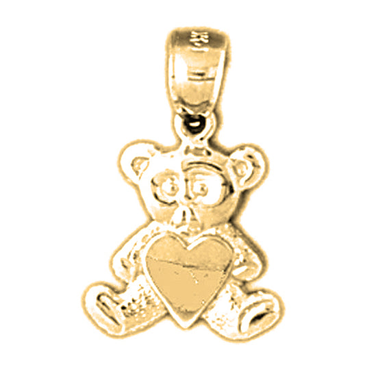 Yellow Gold-plated Silver Teddy Bear With Heart Pendant