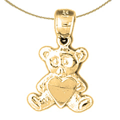 Sterling Silver Teddy Bear With Heart Pendant (Rhodium or Yellow Gold-plated)