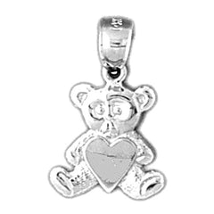 Sterling Silver Teddy Bear With Heart Pendant
