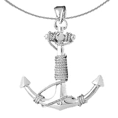 Sterling Silver Anchor With Rope 3D Pendant (Rhodium or Yellow Gold-plated)