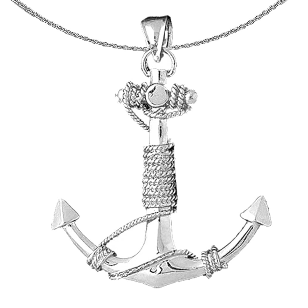 10K, 14K or 18K Gold Anchor With Rope 3D Pendant