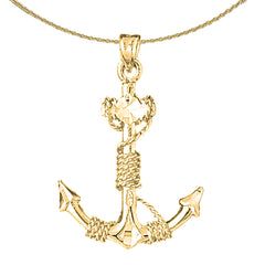 Sterling Silver Anchor With Rope 3D Pendant (Rhodium or Yellow Gold-plated)