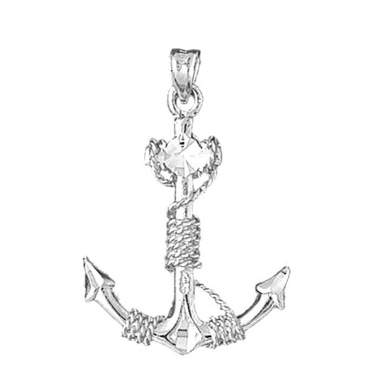 Sterling Silver Anchor With Rope 3D Pendant