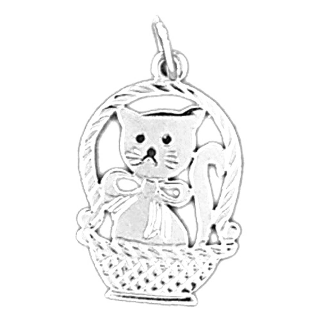 Sterling Silver Cat In Basket Pendant