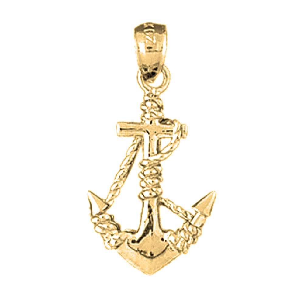 Yellow Gold-plated Silver Anchor With Rope 3D Pendant