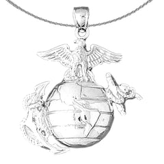 Colgante de plata de ley con águila en el planeta Tierra (bañado en rodio o oro amarillo)