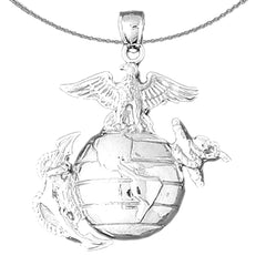 Sterling Silver Eagle On Planet Earth Pendant (Rhodium or Yellow Gold-plated)