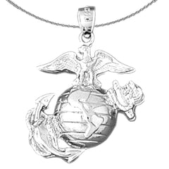 Sterling Silver Eagle On Planet Earth Pendant (Rhodium or Yellow Gold-plated)