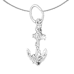 Sterling Silver Anchor With Rope Pendant (Rhodium or Yellow Gold-plated)