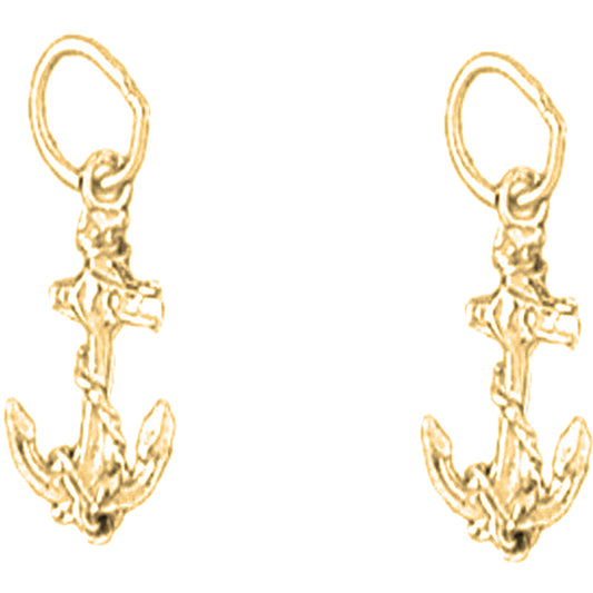 14K or 18K Gold 18mm Anchor With Rope Earrings