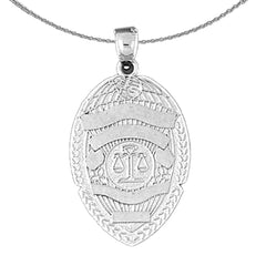 Sterling Silver Police Badge Pendant (Rhodium or Yellow Gold-plated)