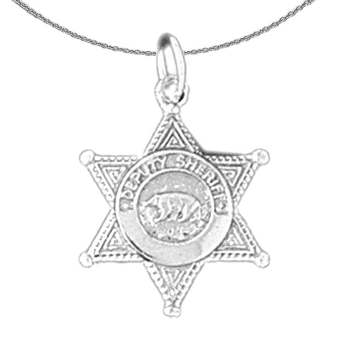 Sterling Silver Police Badge Pendant (Rhodium or Yellow Gold-plated)
