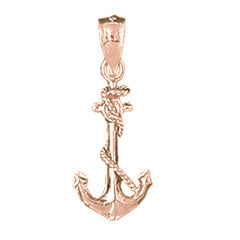 14K or 18K Gold Anchor With Rope Pendant