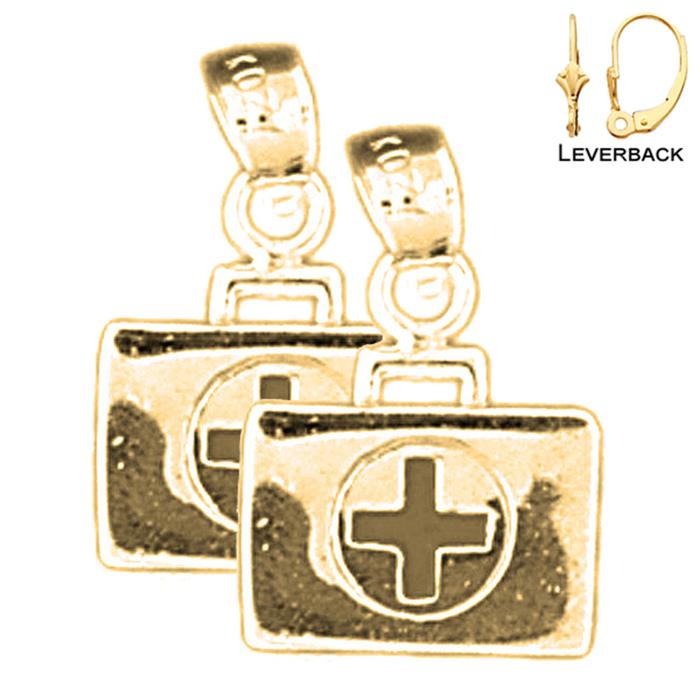14K or 18K Gold 17mm 3D Medical Bag Earrings