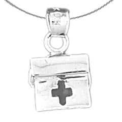 Sterling Silver 3D Medical Bag Pendant (Rhodium or Yellow Gold-plated)