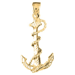 Yellow Gold-plated Silver Anchro With Rope 3D Pendant