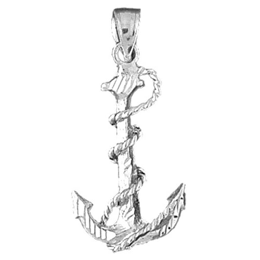 Sterling Silver Anchro With Rope 3D Pendant
