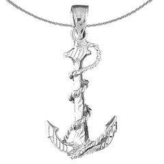 Sterling Silver Anchro With Rope 3D Pendant (Rhodium or Yellow Gold-plated)