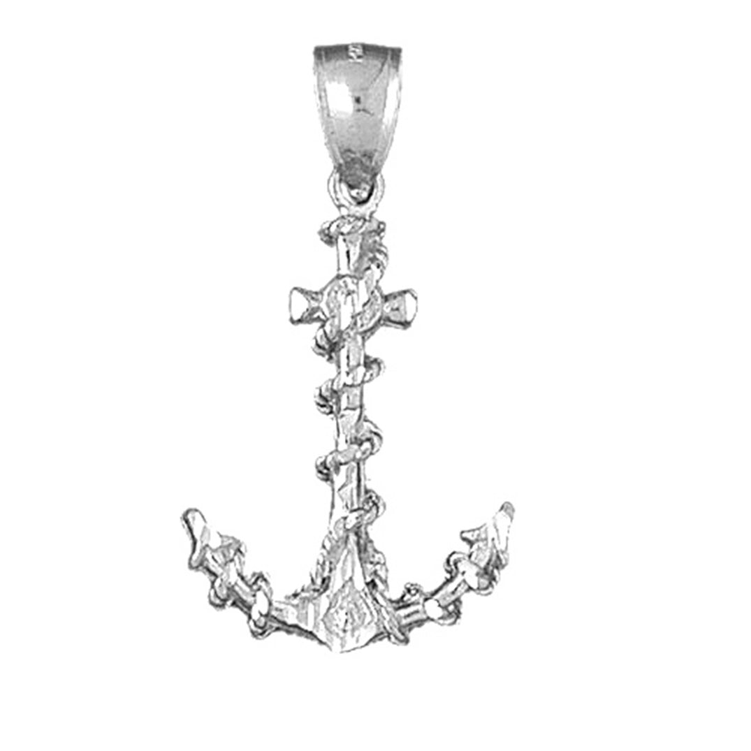 Sterling Silver Anchro With Rope 3D Pendant