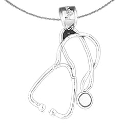 Sterling Silver 3D Stethoscope Pendant (Rhodium or Yellow Gold-plated)