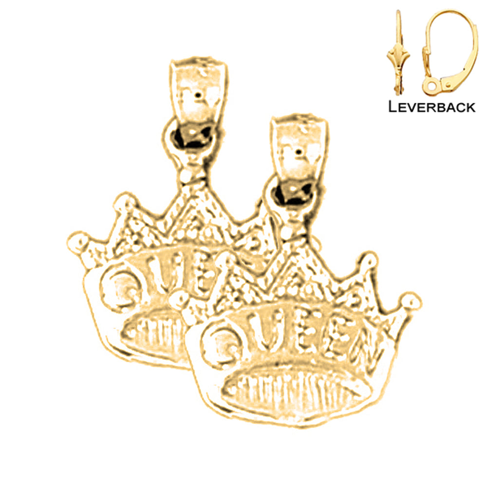 14K or 18K Gold 18mm Queen Crown Earrings