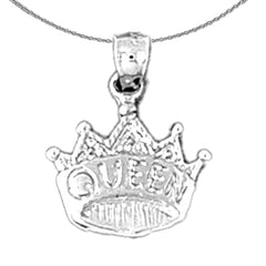 Sterling Silver Queen Crown Pendant (Rhodium or Yellow Gold-plated)