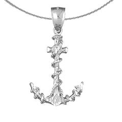 Sterling Silver Anchro With Rope 3D Pendant (Rhodium or Yellow Gold-plated)