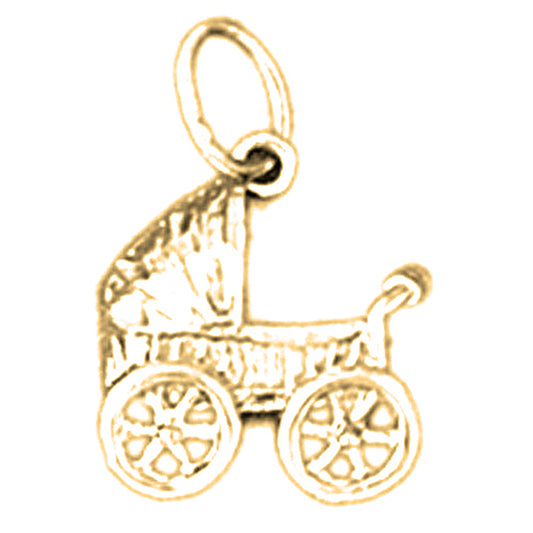 Yellow Gold-plated Silver Baby Carriage Pendant