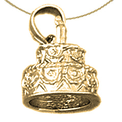 Sterling Silver Birthday Cake Pendant (Rhodium or Yellow Gold-plated)