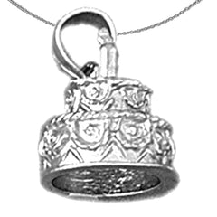 Sterling Silver Birthday Cake Pendant (Rhodium or Yellow Gold-plated)