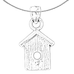 Sterling Silver Bird House Pendant (Rhodium or Yellow Gold-plated)
