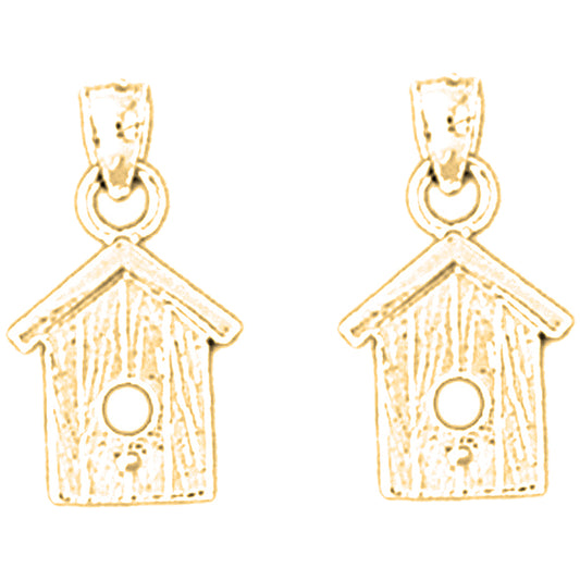 14K or 18K Gold 19mm Bird House Earrings