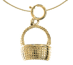 Sterling Silver 3D Basket Pendant (Rhodium or Yellow Gold-plated)