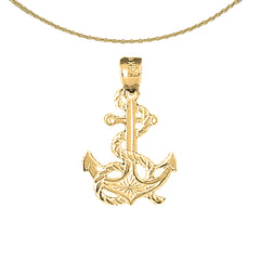 10K, 14K or 18K Gold Anchor With Rope Pendant