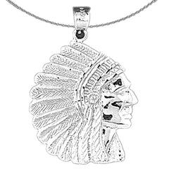 Sterling Silver Indian Head Pendant (Rhodium or Yellow Gold-plated)